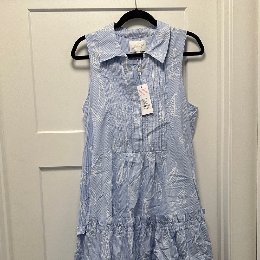 Lilly Pulitzer Light Blue Sailboat Tiered Sleeveless Dress - Picture 3 of 8